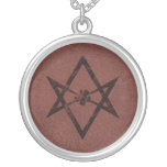 Unicursal Hexagram Thelemic Symbol on Red Leather Necklaces