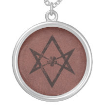 Unicursal Hexagram Thelemic Symbol on Red Leather Necklaces