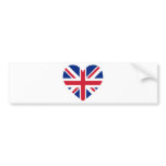 Union Jack Heart Shape Bumper Stickers