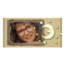 Unique photo frame with cute moon photo greeting card