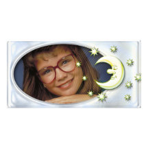 Unique silver photo frame with cute moon photo card