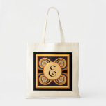 Unique Spiral Art Initial Monogrammed Tote Bag