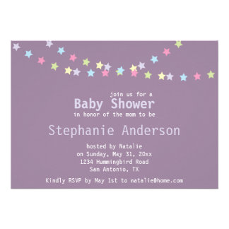 Unisex Baby Shower Lilac Stars Design Invites