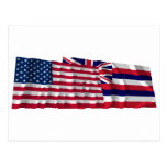 United States and Hawaii Waving Flags Postcard