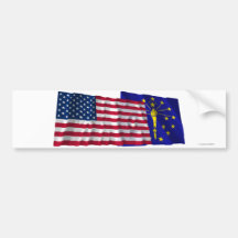 United States and Indiana Waving Flags Bumper Sticker