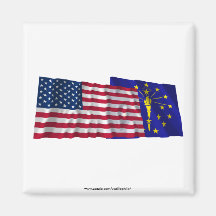 United States and Indiana Waving Flags Refrigerator Magnets