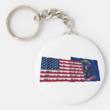 United States and North Dakota Waving Flags Key Chain