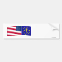 United States & Indiana Flags Bumper Stickers