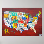 United States License Plate Map 2011 Red Version posters
