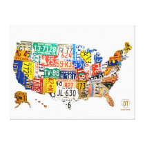 United States License Plate Map Wrapped Canvas Canvas Print