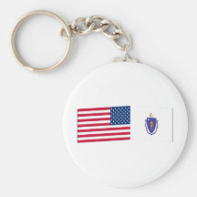 United States & Massachusetts Flags Key Chain