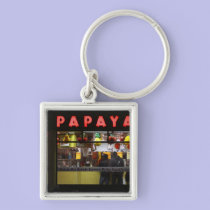 United States, New York. Grey's Papaya: window keychains