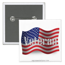 United States Veteran Waving Flag Pinback Buttons