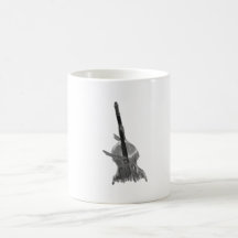 Upright acoustic bass being played by two hands coffee mugs