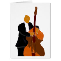 Upright bass player, full body black suit greeting cards