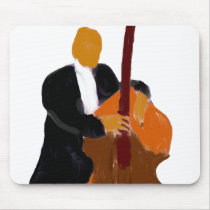 Upright bass player, full body black suit mouse pads