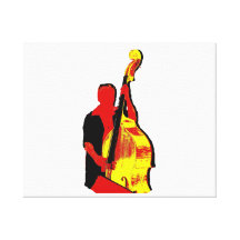 Upright Bass Player Image Design Red and Yellow Canvas Prints