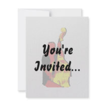 Upright Bass Player Image Design Red and Yellow