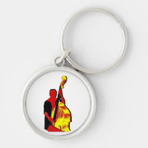 Upright Bass Player Image Design Red and Yellow Keychain