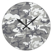 Urban Camoflage Pattern in Greys and White Wall Clocks