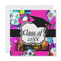 urban city graffiti paint splatter graduation invitations