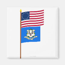 US 13-star flag on pole with Connecticut Fridge Magnets
