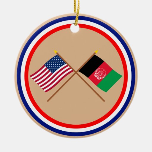 US and Afghanistan Crossed Flags Christmas Ornaments