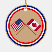 US and Canada Crossed Flags Christmas Ornament