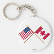 US and Canada Crossed Flags Key Chain