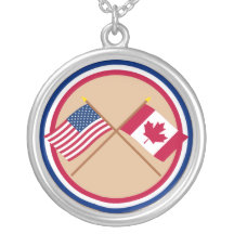 US and Canada Crossed Flags Personalized Necklace