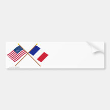 US and France Crossed Flags Bumper Sticker