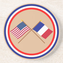 US and France Crossed Flags Drink Coasters