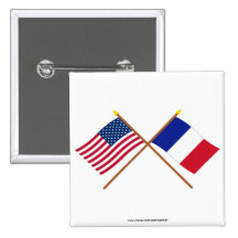 US and France Crossed Flags Pinback Buttons