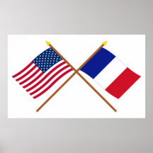 US and France Crossed Flags Print