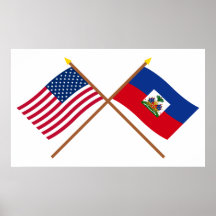 US and Haiti Crossed Flags Poster