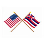 US and Hawaii Crossed Flags Postcards