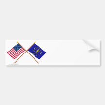 US and Indiana Crossed Flags Bumper Stickers