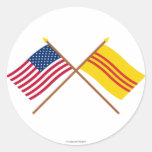 US and South Vietnam Crossed Flags Round Stickers