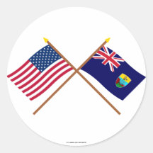 US and St Helena Crossed Flags Round Sticker