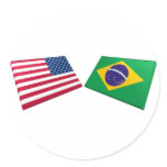 US & Brazil Flags Round Stickers