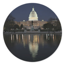 US Capitol Building Night Round Sticker