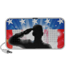 US flag military soldier saluting in silhouette iPod Speaker