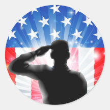 US flag military soldier saluting in silhouette Sticker