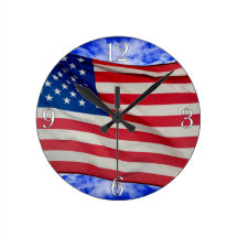 US Flag & Sky Proud Patriotic Wall Clock