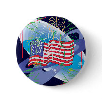 US Flag w/ Fireworks Pinback Button