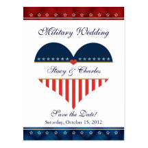 US Heart Military Wedding Save the Date Postcard