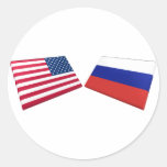 US & Russia Flags Round Stickers