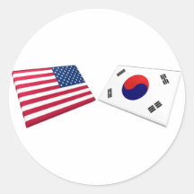 US & South Korea Flags Round Stickers