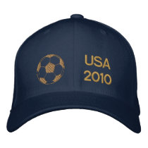 USA 2010 gold embroidered soccer ball cap Embroidered Baseball Cap