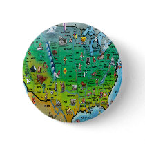USA Cartoon Map Pinback Button